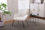 Modern Sherpa Chairs Accent Armchairs for Living Dining Room, Upholstered Chairs with Black Metal Legs, Comfy and Soft Chairs for Bedroom, Cute Vanity