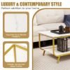 2-Tier Faux Marble Top Rectangular Coffee Table with Metal Frame