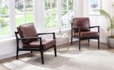 Wood Frame Armchair, Easy Assembly Mid Century Modern Accent Chair Lounge Chair for Living Room, Bedroom, Home Office,Brown PU