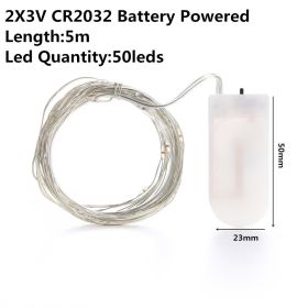 Christmas Light Led Outdoor Battery USB Powered 2m 5m10m String Lights Cooper Wire Garland Wedding Party Decoration Fairy Lights (Option: Multicolor-5m cr2032 battery)