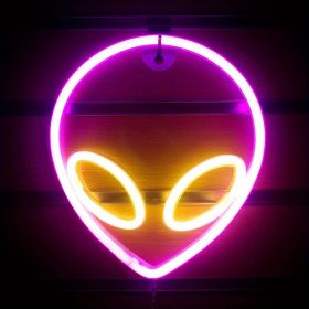 1pc Alien Shape LED Neon Sign, USB & Battery Powered Novelty Neon Mini Night Light, Novelty Wall Lamp With 1pc Hook For Bedroom Kids Room Party Home W (Color: Inner Yellow And Outer Powder)