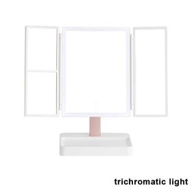 Rechargeable Foldable Makeup Mirror With LED Light 360¬∞ Adjust Wireless 1-3X Magnifying 3 Tone Light Desktop Vanity Table Mirror (Ships From: CN, Emitting Color: three lights)